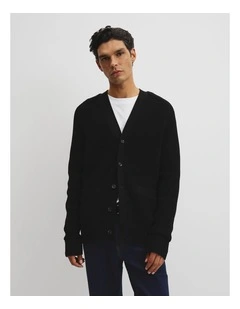 Cotton Rib Cardigan in Black