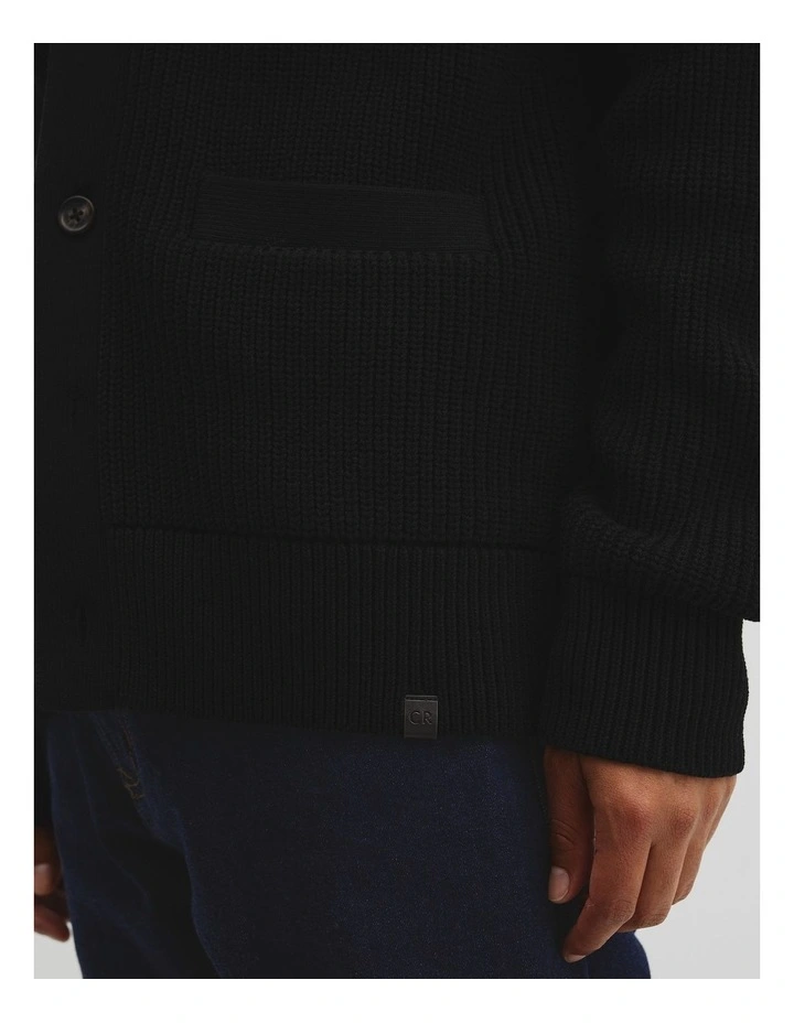 Cotton Rib Cardigan in Black image 2