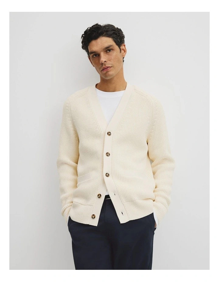 Cotton Rib Cardigan in Husk image 1