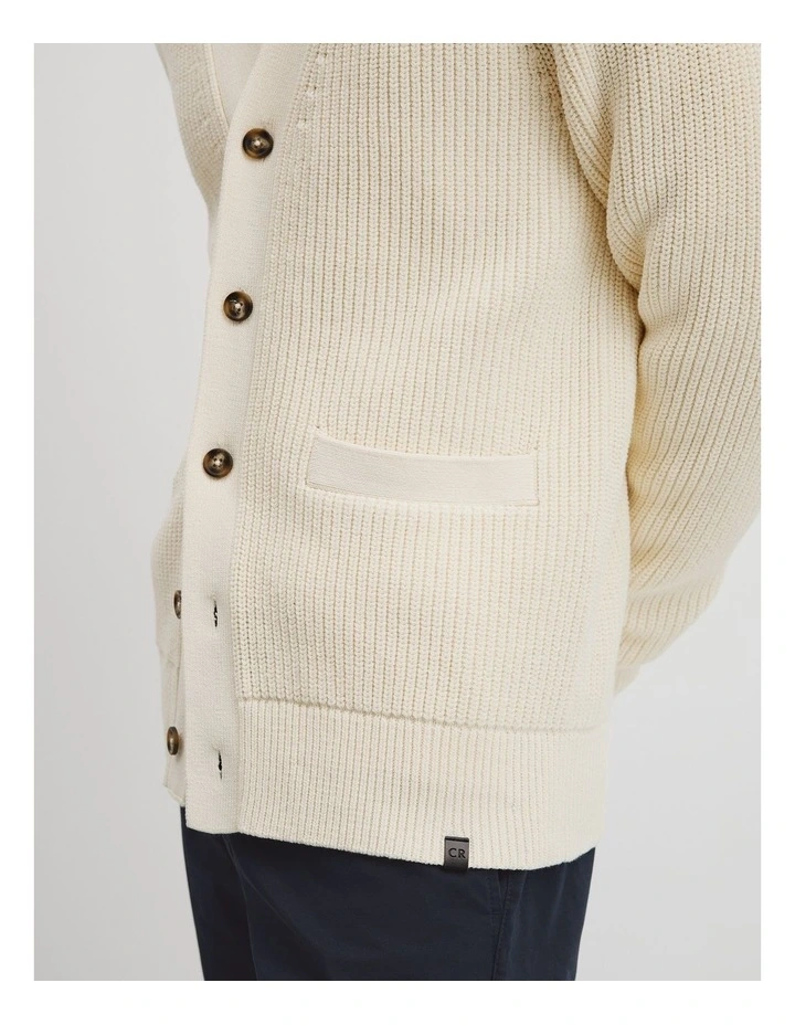 Cotton Rib Cardigan in Husk image 3