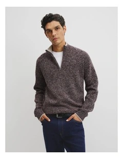 Twisted Half Zip Knit in Fig