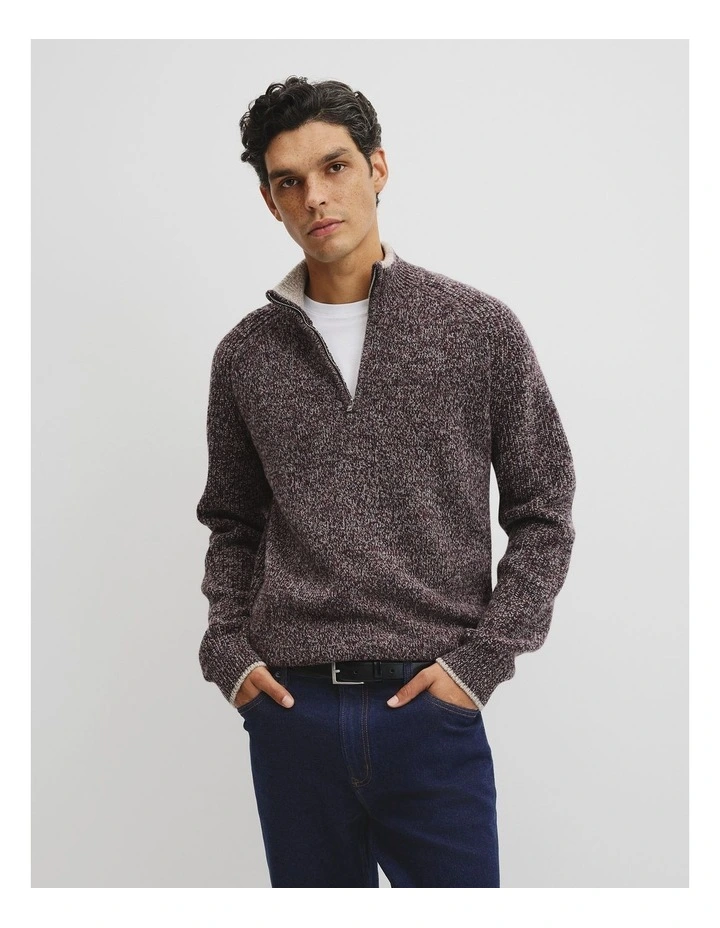Twisted Half Zip Knit in Fig image 1
