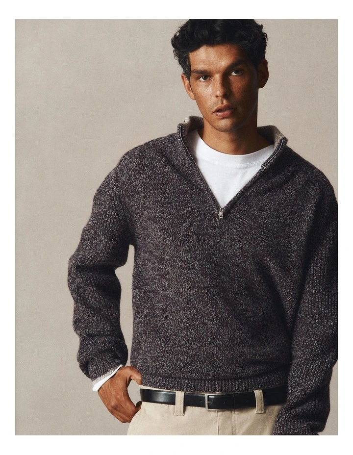 Twisted Half Zip Knit in Fig image 2