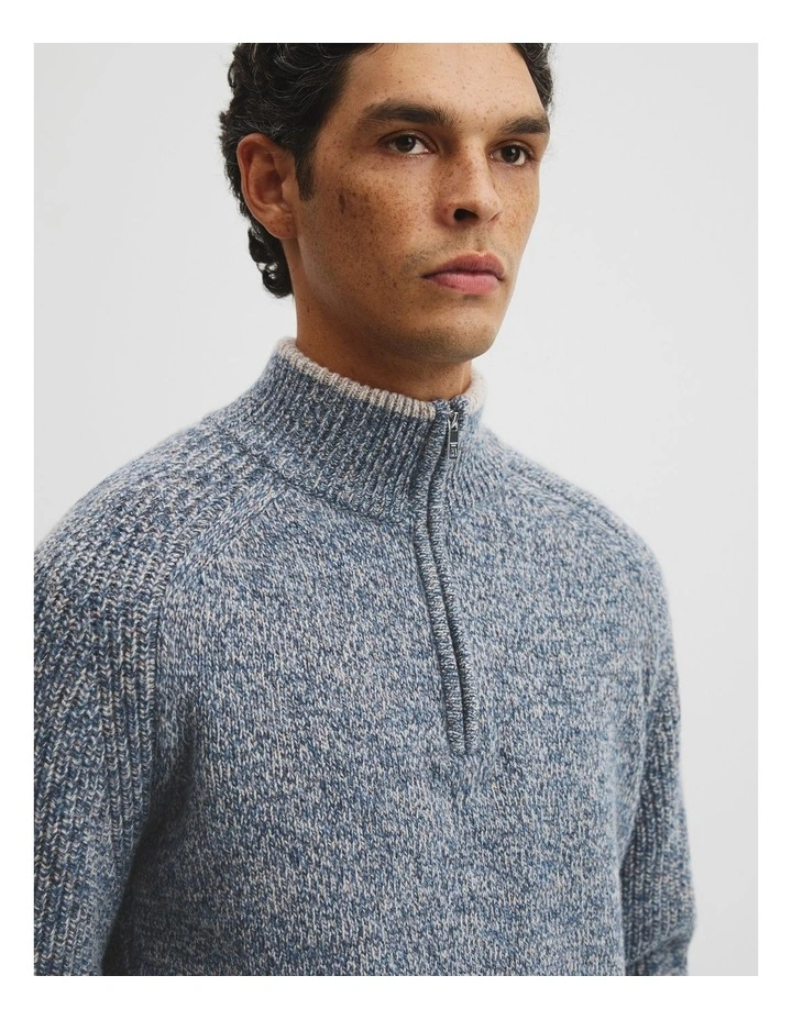 Twisted Half Zip Knit in Blueprint image 2