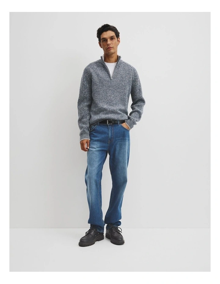 Twisted Half Zip Knit in Blueprint image 3