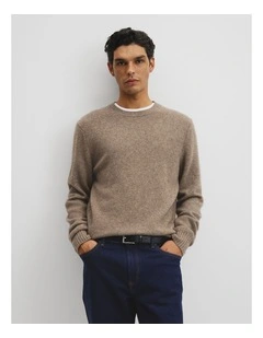 Merino Wool Yak Crew Neck Knit in Fog