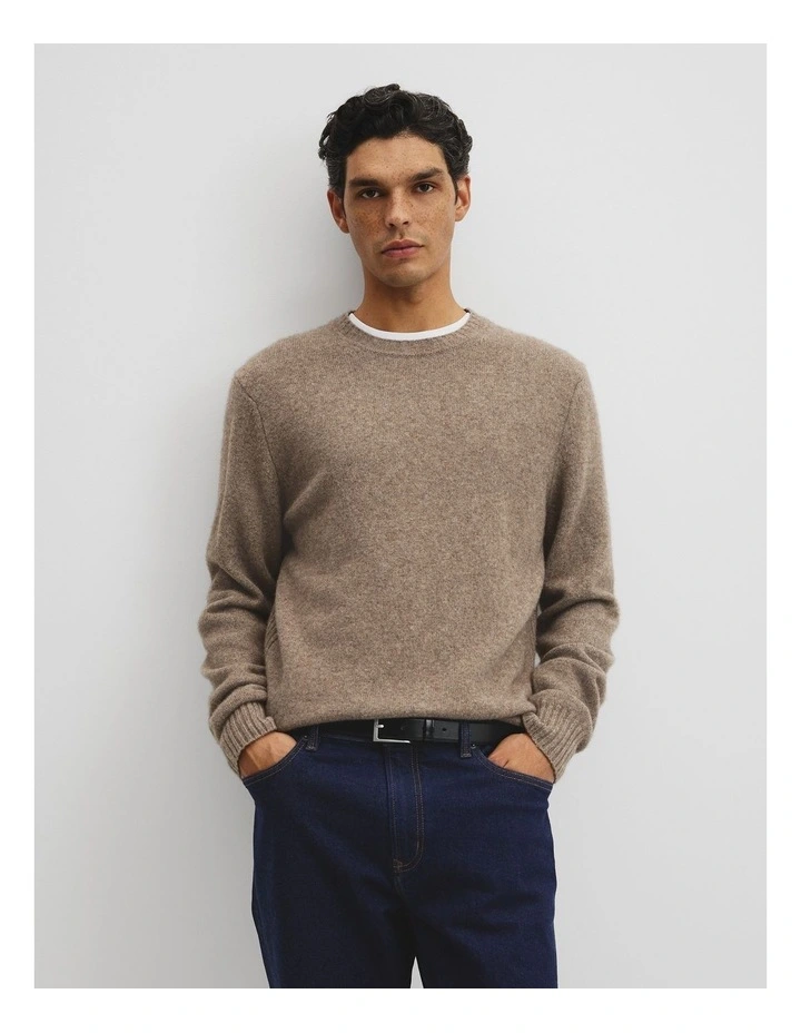 Merino Wool Yak Crew Neck Knit in Fog image 1