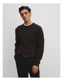 Merino Wool Yak Crew Neck Knit in Mahogany