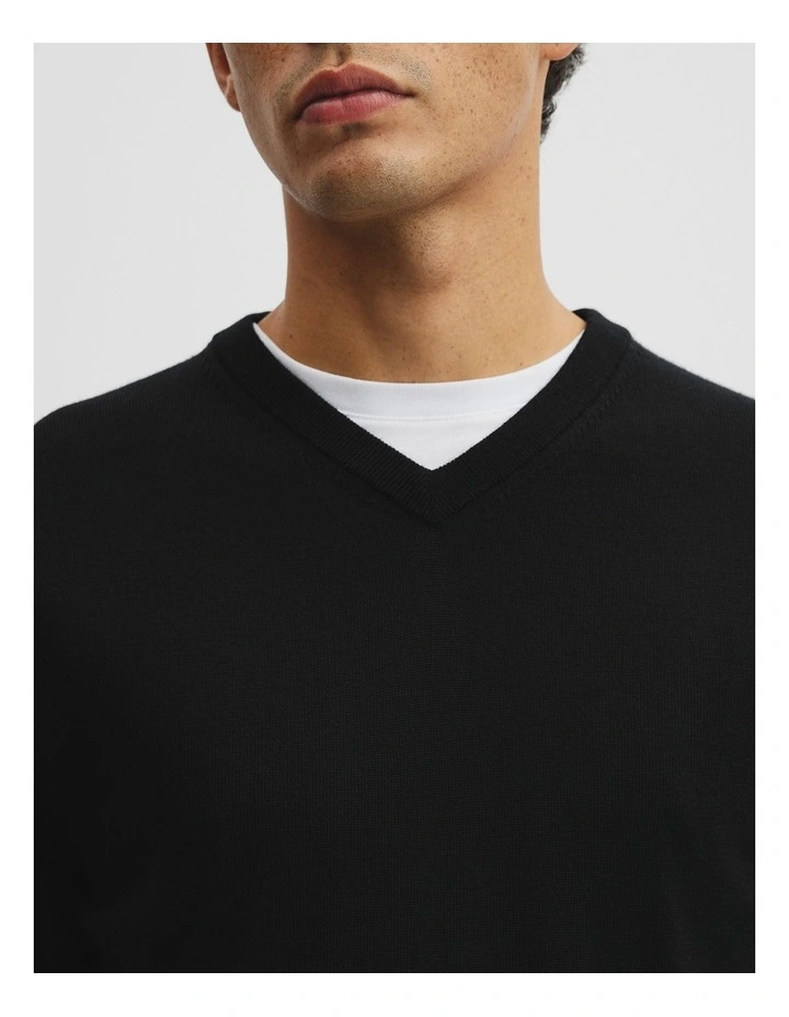 Merino Wool V-neck Knit in Black image 2