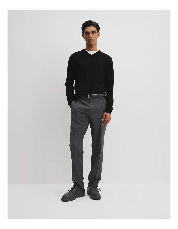 Merino Wool V-neck Knit in Black image 3