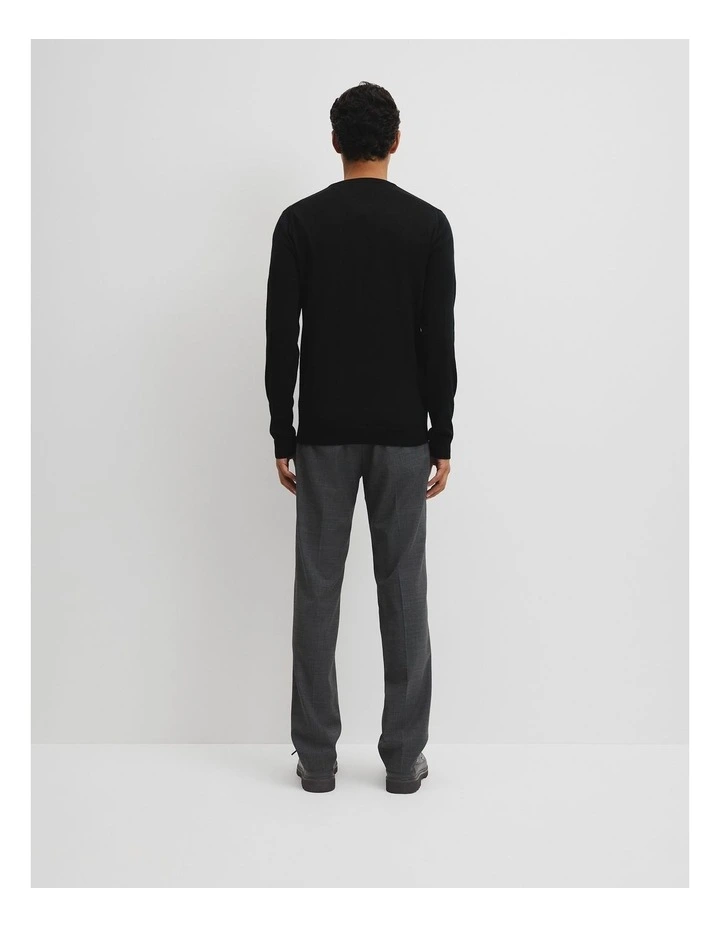 Merino Wool V-neck Knit in Black image 4