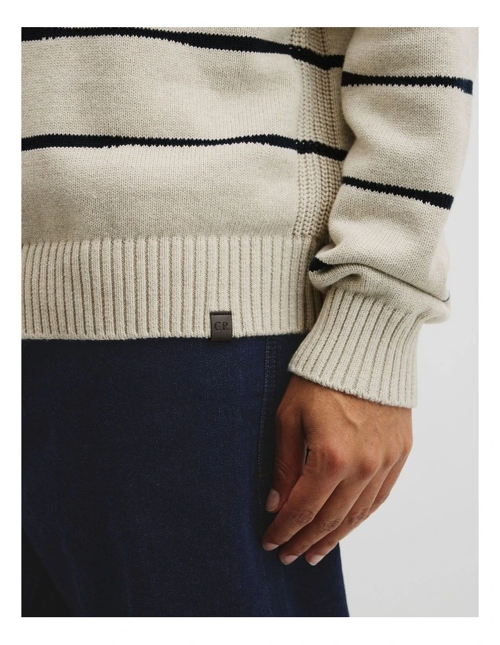 Australian Good Earth Cotton Half Zip Stripe Knit in Barley Stripe image 2