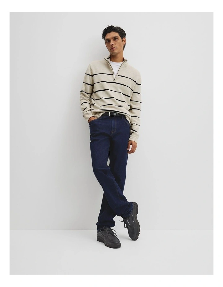 Australian Good Earth Cotton Half Zip Stripe Knit in Barley Stripe image 3