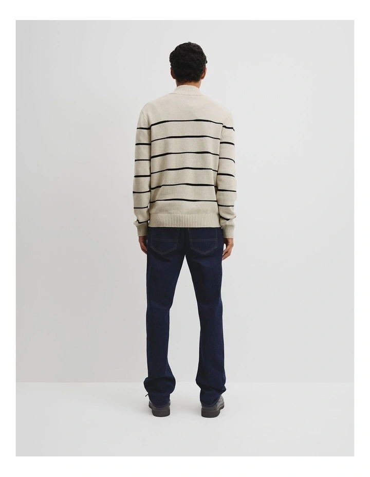 Australian Good Earth Cotton Half Zip Stripe Knit in Barley Stripe image 4