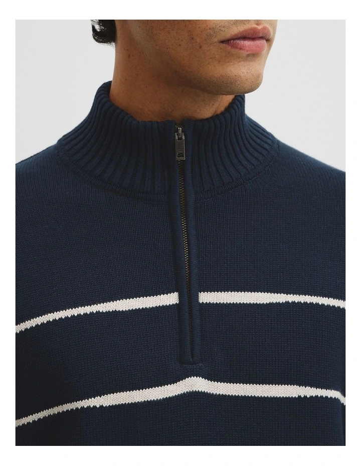 Australian Good Earth Cotton Half Zip Stripe Knit in Navy Stripe image 2