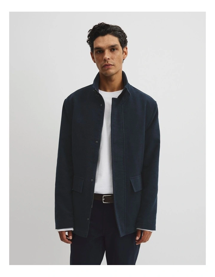 Moleskin Funnel Neck Jacket in Navy image 1