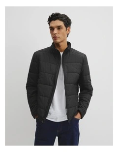 Quilted Funnel Neck Jacket in Black