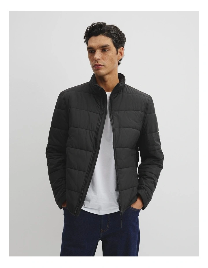 Quilted Funnel Neck Jacket in Black image 1