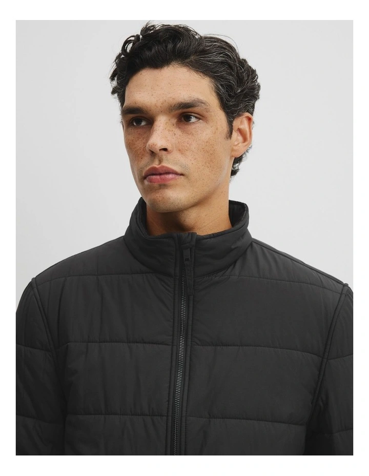 Quilted Funnel Neck Jacket in Black image 2