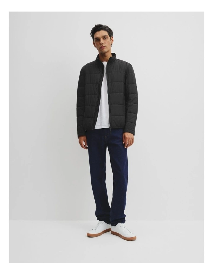 Quilted Funnel Neck Jacket in Black image 3