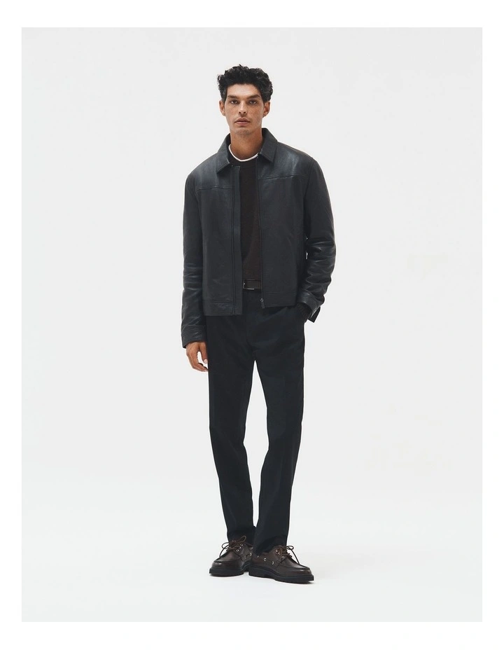 Leather Zip Through Jacket in Black image 2