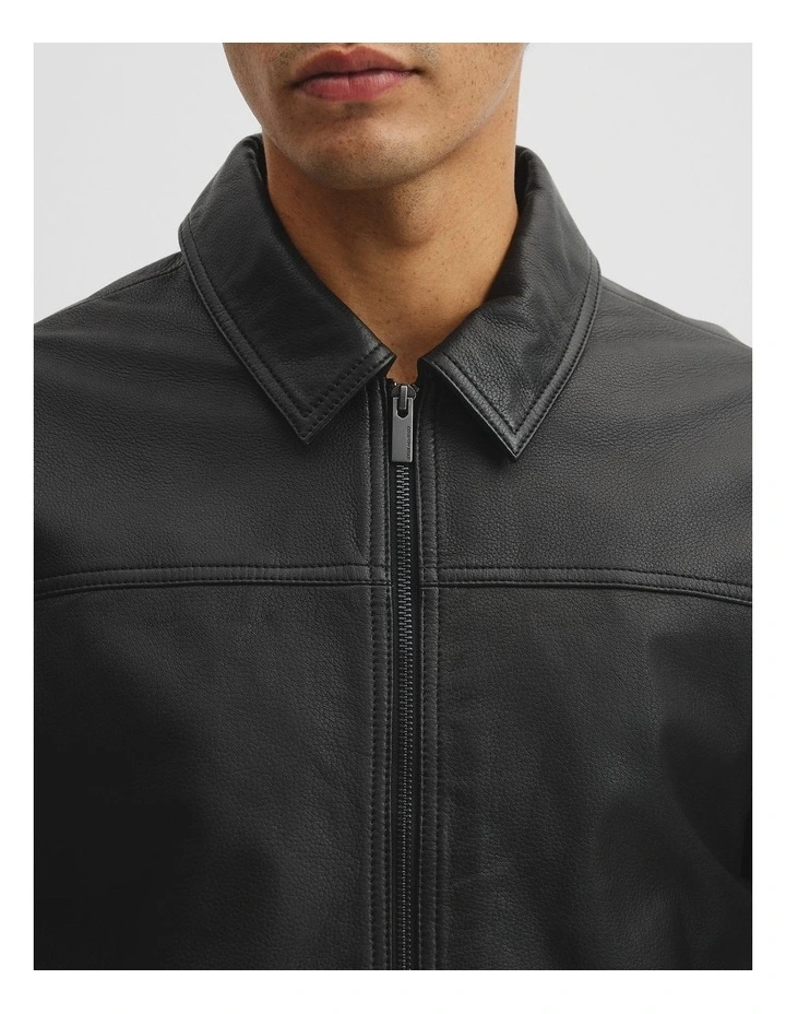 Leather Zip Through Jacket in Black image 3