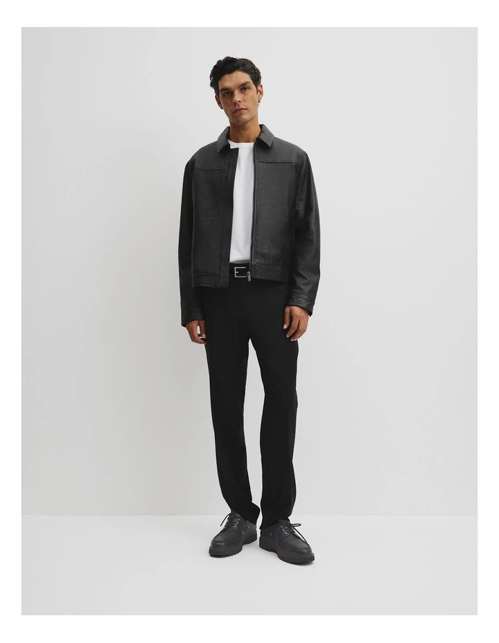 Leather Zip Through Jacket in Black image 4