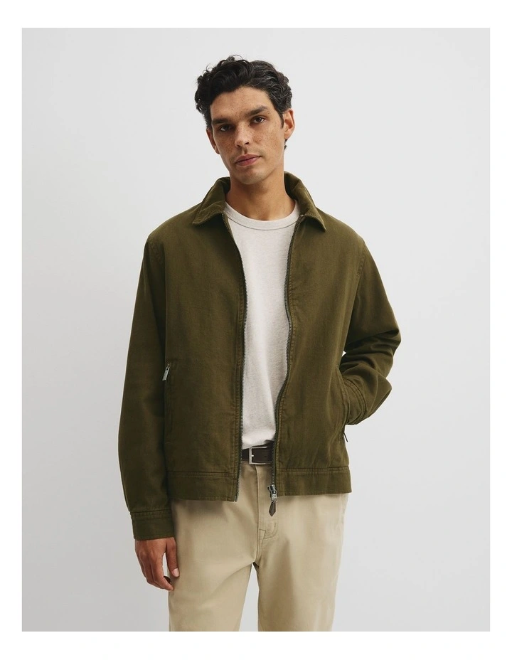 Garment Dyed Zip Harrington Jacket in Khaki image 1