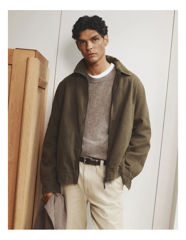 Garment Dyed Zip Harrington Jacket in Khaki image 2