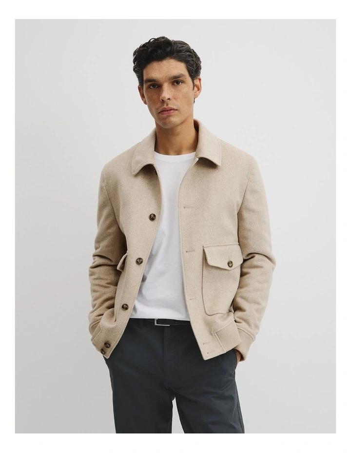 Herringbone Button Jacket in Stone image 1