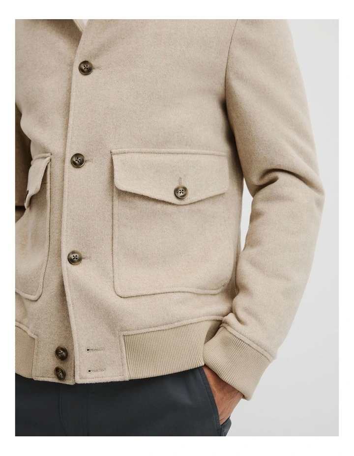 Herringbone Button Jacket in Stone image 3