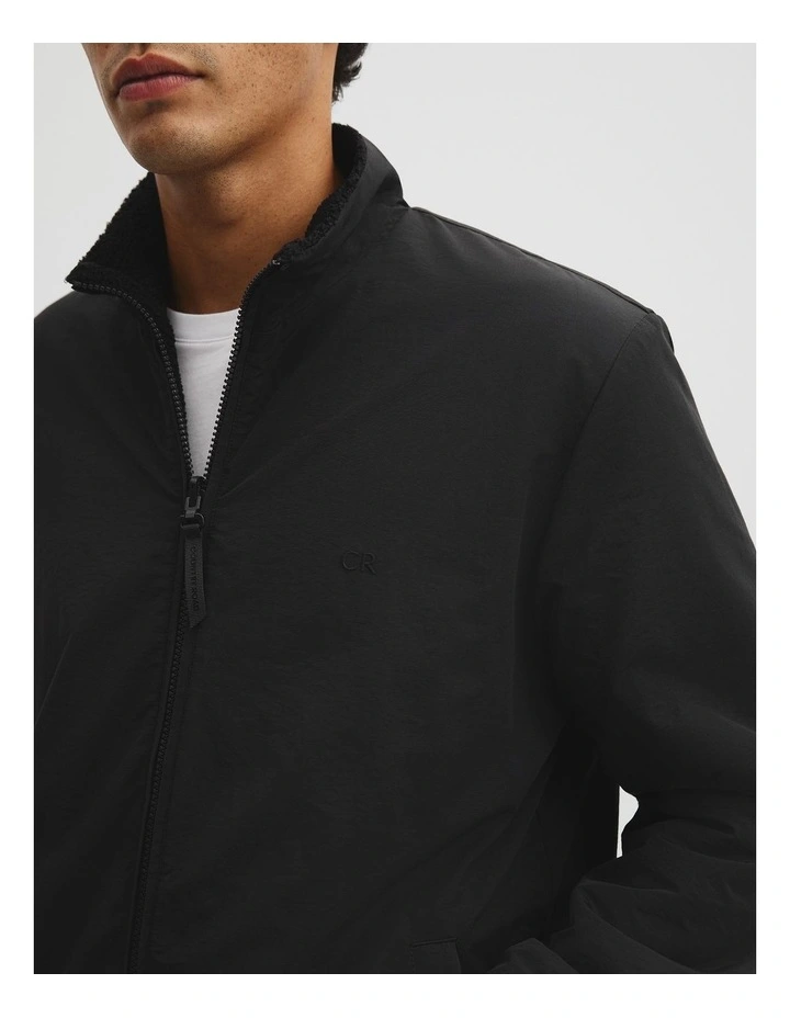 Reverse Sherpa Zip Through Jacket in Black image 2