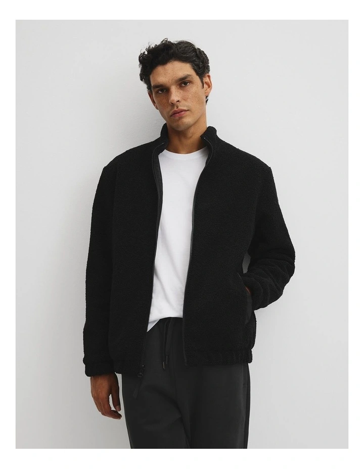 Reverse Sherpa Zip Through Jacket in Black image 5