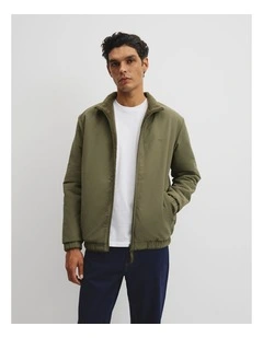 Reverse Sherpa Zip Through Jacket in Woodland Green