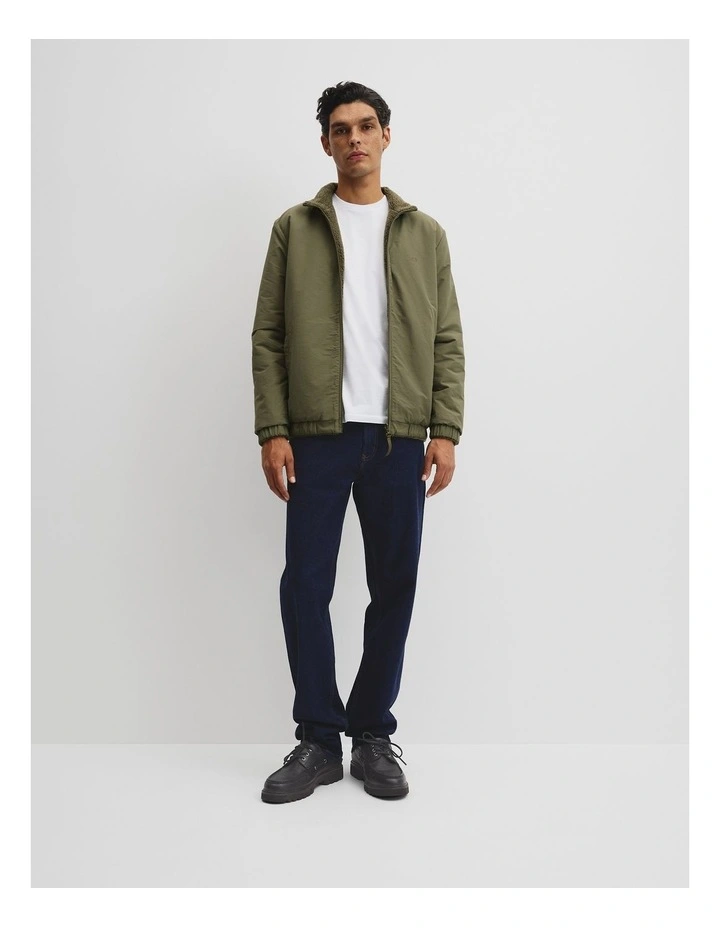 Reverse Sherpa Zip Through Jacket in Woodland Green image 3