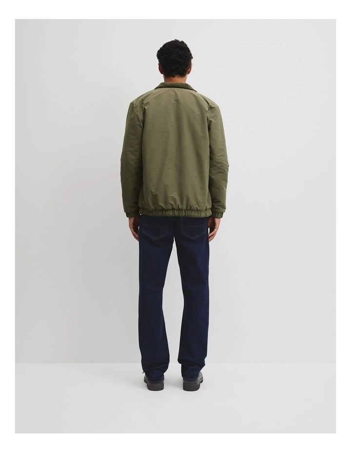 Reverse Sherpa Zip Through Jacket in Woodland Green image 4