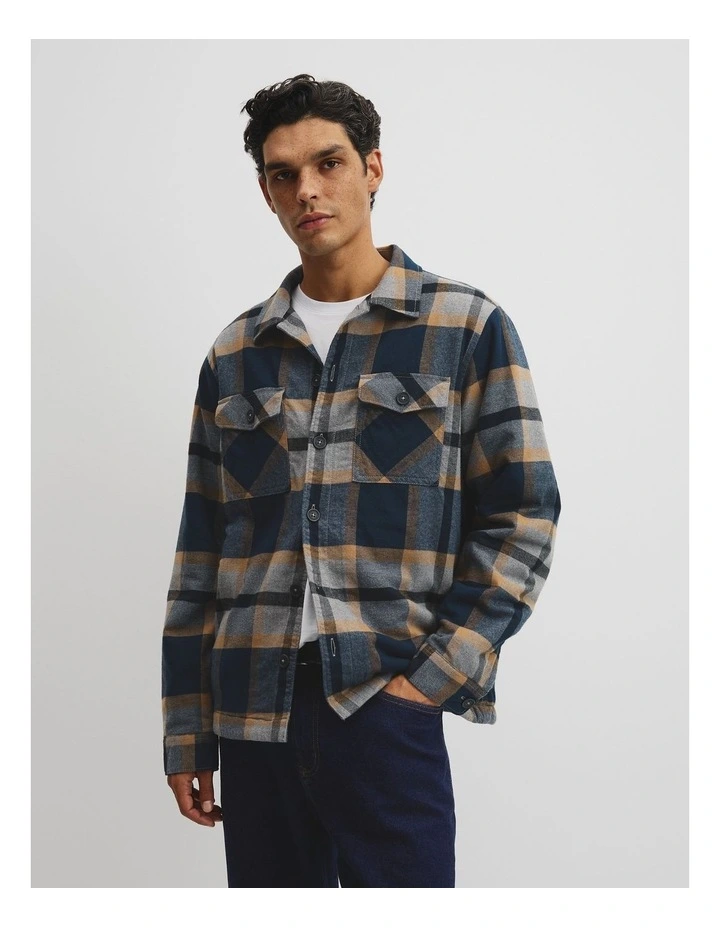Check Sherpa Overshirt in Navy image 1
