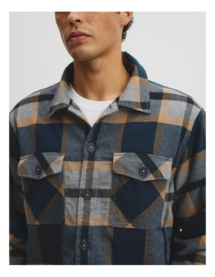 Check Sherpa Overshirt in Navy image 2