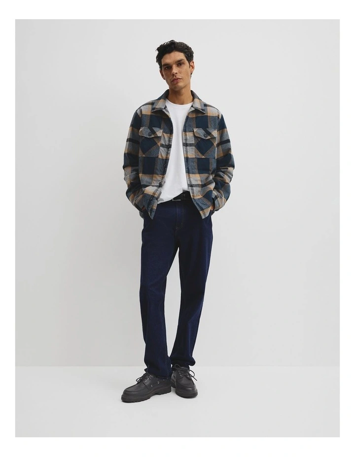 Check Sherpa Overshirt in Navy image 3