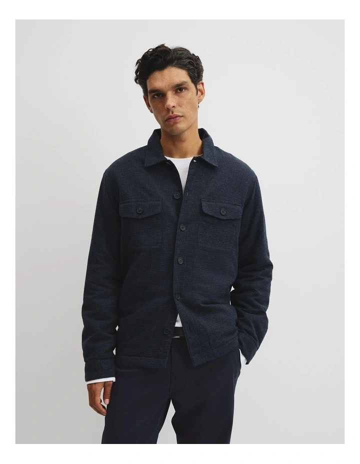 Quilted Houndstooth Overshirt in Navy image 1