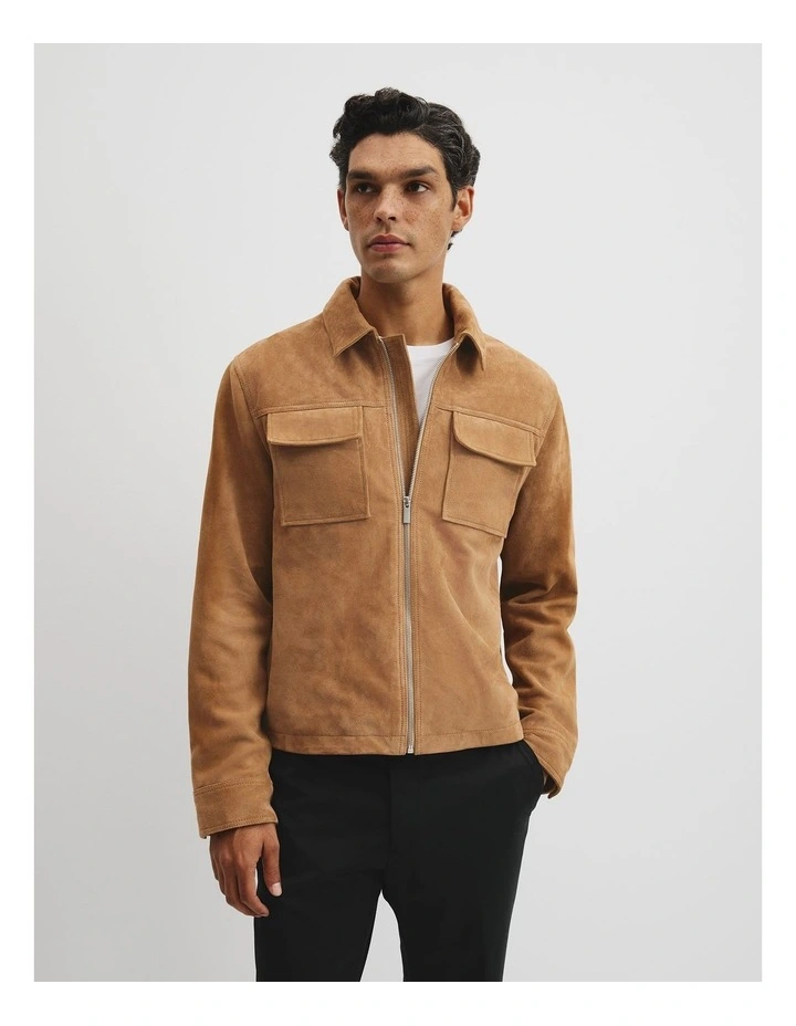 Suede Zip Through Jacket in Mink image 1