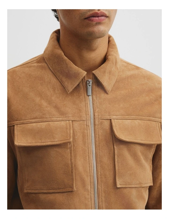 Suede Zip Through Jacket in Mink image 2