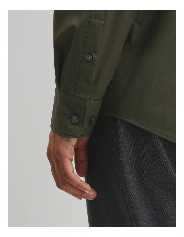 Slim Fit Stretch Cotton Shirt in Woodland Green image 2