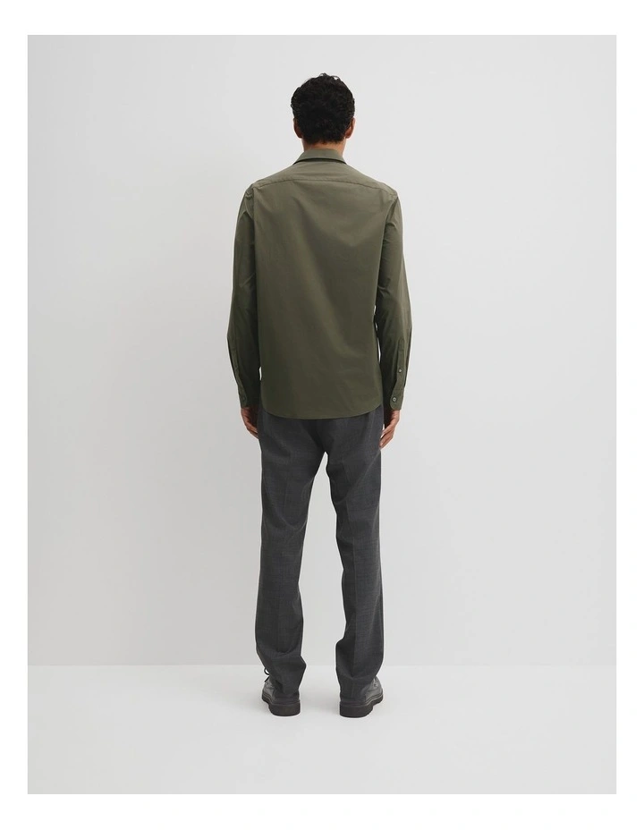 Slim Fit Stretch Cotton Shirt in Woodland Green image 4