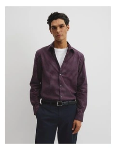 Slim Fit Cotton Check Shirt in Fig