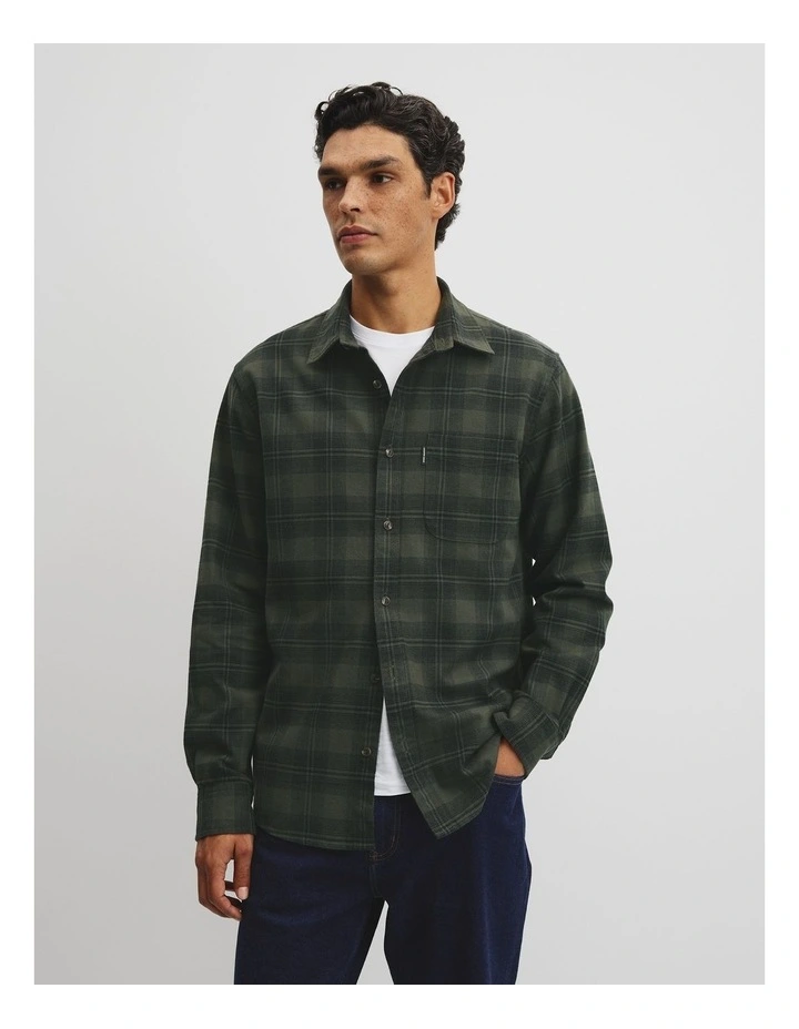 Regular Fit Flannel Check Shirt in Woodland Green image 1