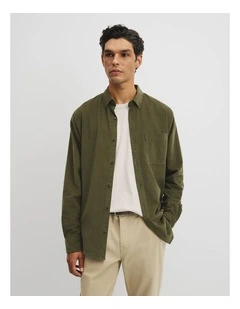 Regular Fit Corduroy Shirt in Woodland Green