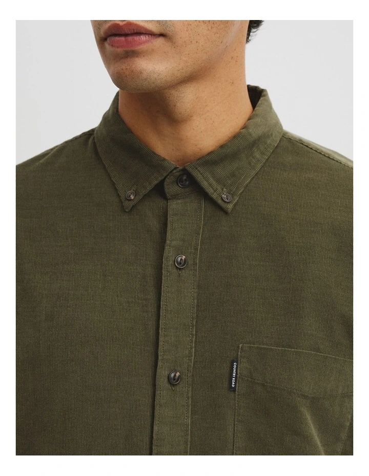Regular Fit Corduroy Shirt in Woodland Green image 2