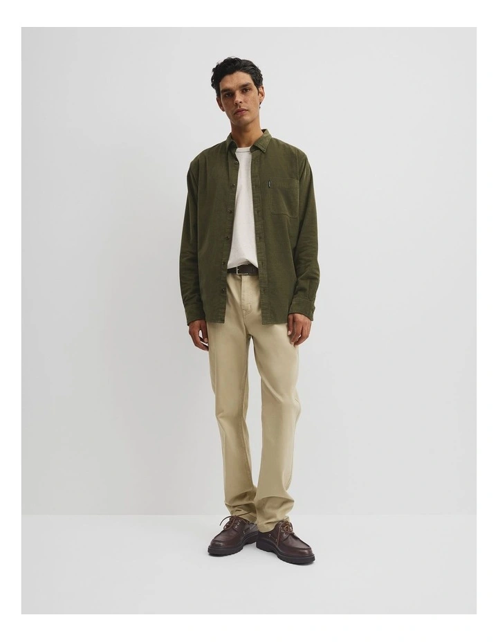 Regular Fit Corduroy Shirt in Woodland Green image 3