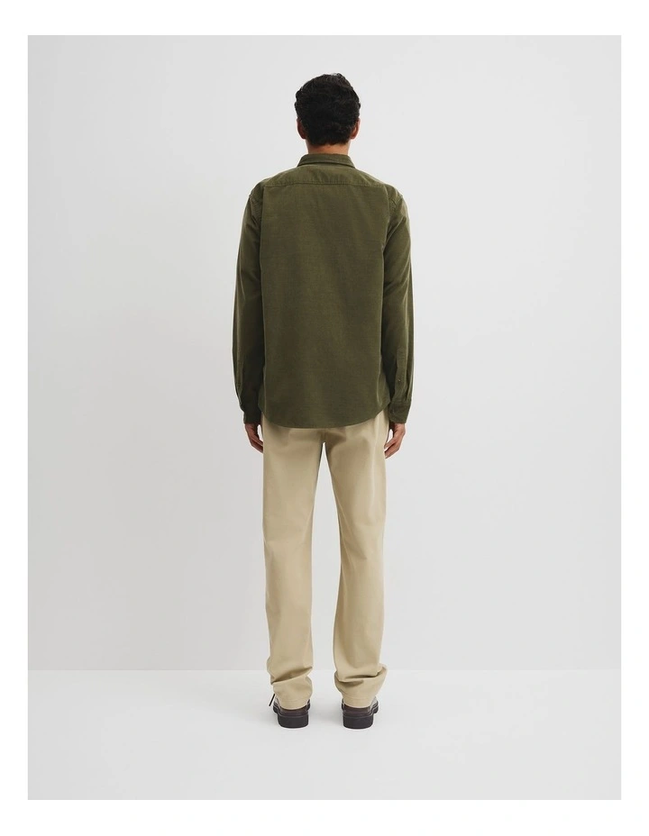 Regular Fit Corduroy Shirt in Woodland Green image 4